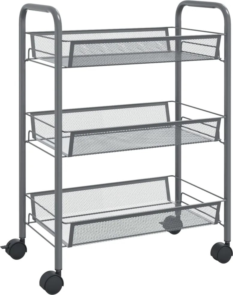 vidaXL szürke 3 szintes vas konyhai kerekes kocsi 46 x 26 x 64 cm