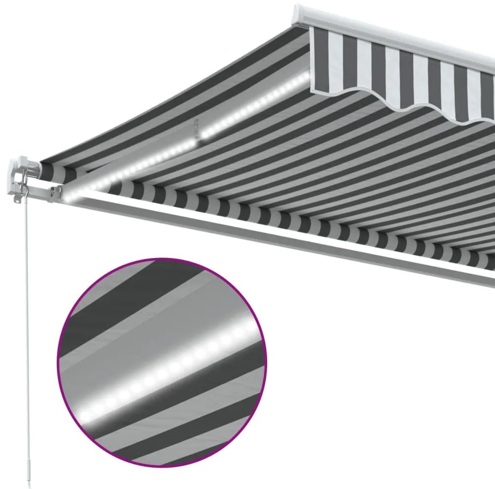 antracitszürke-fehér LED-es kézi napellenző 400 x 300 cm