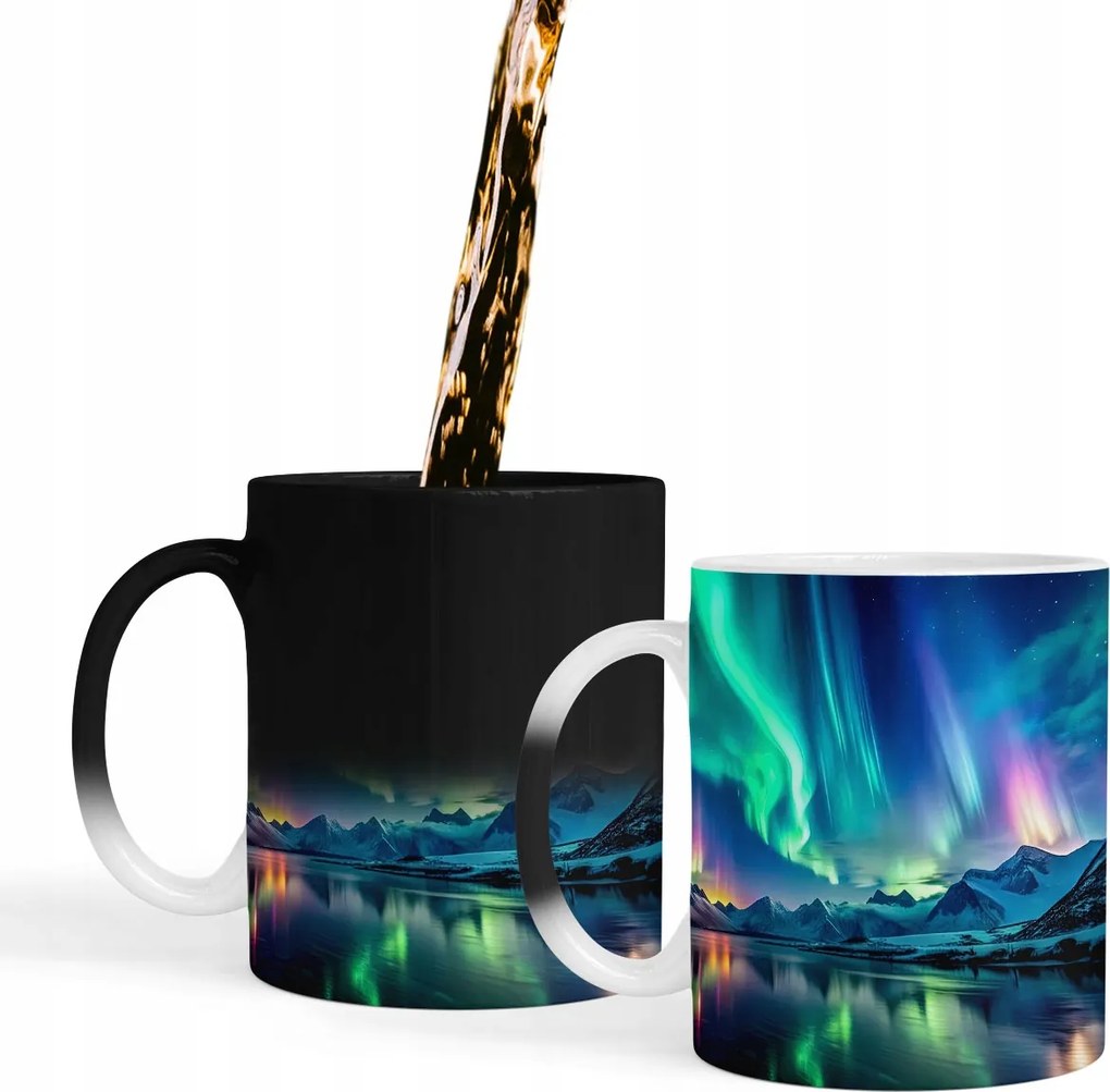 Bögre Mágikus Aurora Borealis Táj Fjordok Aranyos Mágikus Bögre