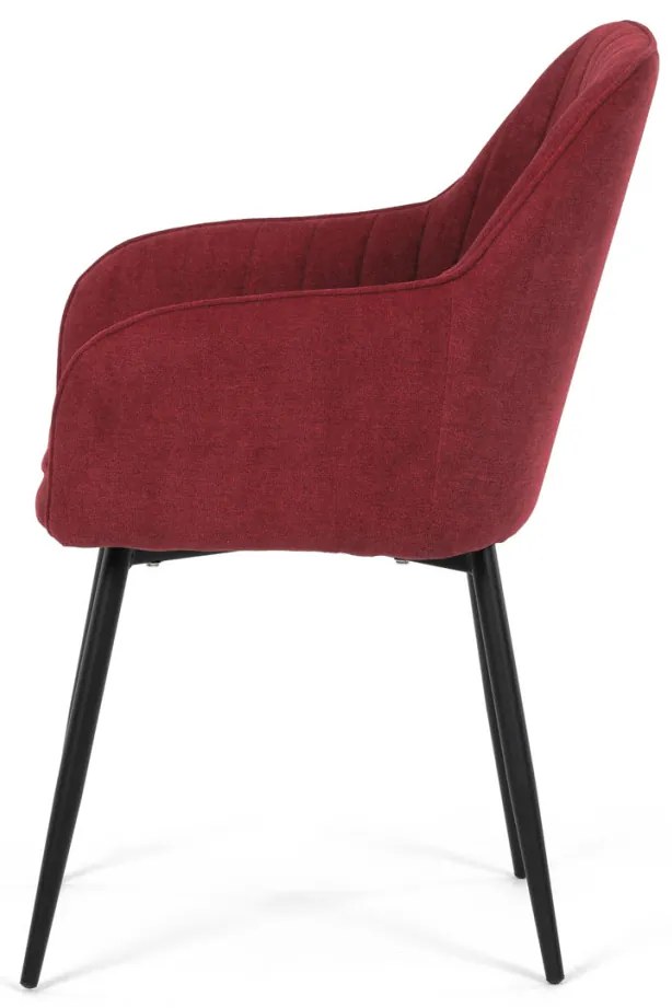 Scaun de sufragerie elegant, material textil roșu, metal negru