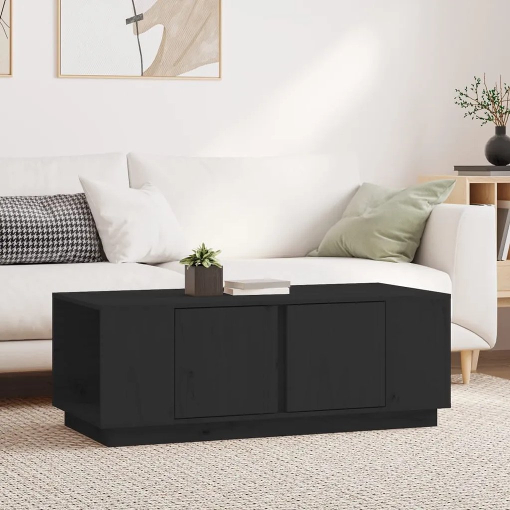 Fekete tömör fenyőfa dohányzóasztal 110x50x40 cm