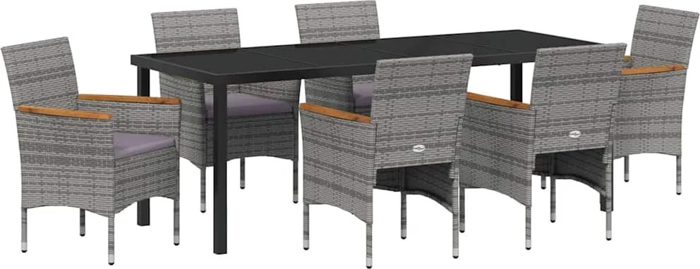 vidaXL Kert étkező szett párnával 7 pcs Szürke polirattan