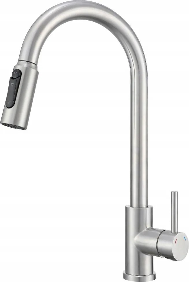 Háromutas konyhai csaptelep vízszűrőhöz Ezüst, kihúzható kifolyócsővel