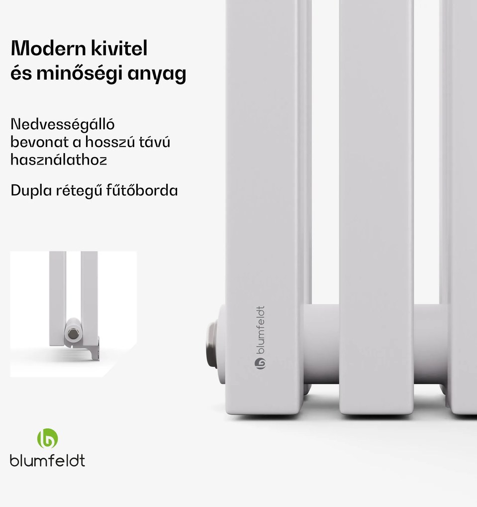 Blumfeldt Delgado radiátor | modern dizájn | 25 x 120 cm | 942 W | középső csatlakozás