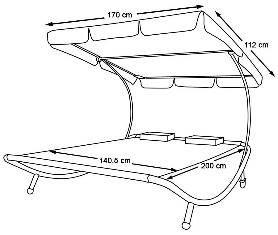 Kétszemélyes napozóágy árnyékolóval-sötét barna
