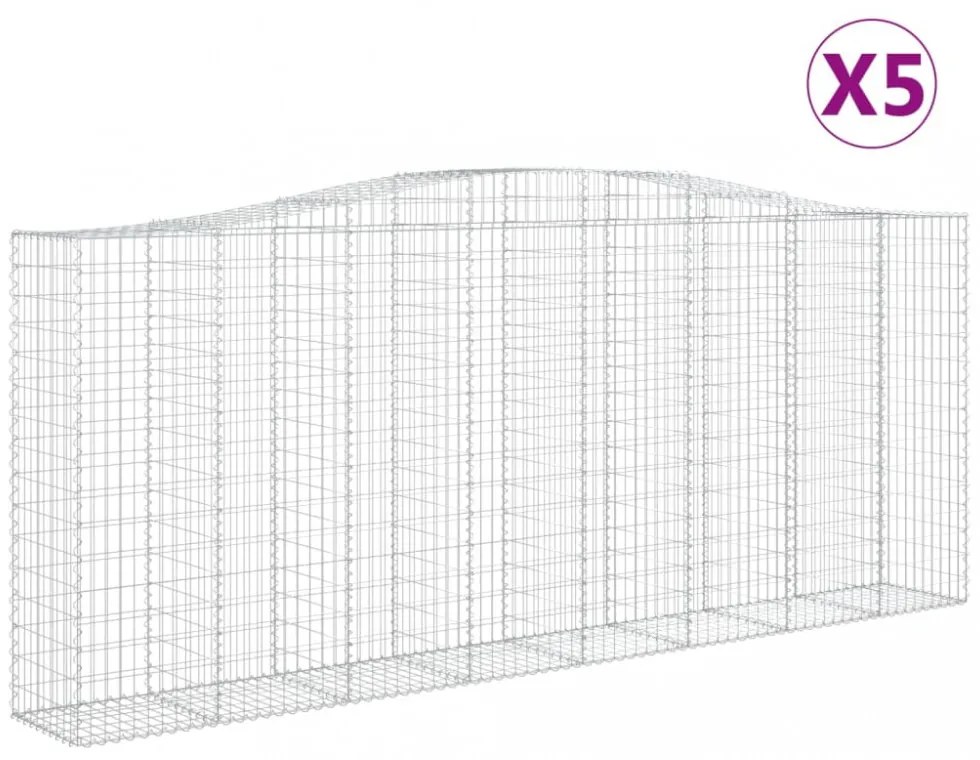 vidaXL 5 db íves horganyzott vas gabion kosár 400 x 50 x 160/180 cm