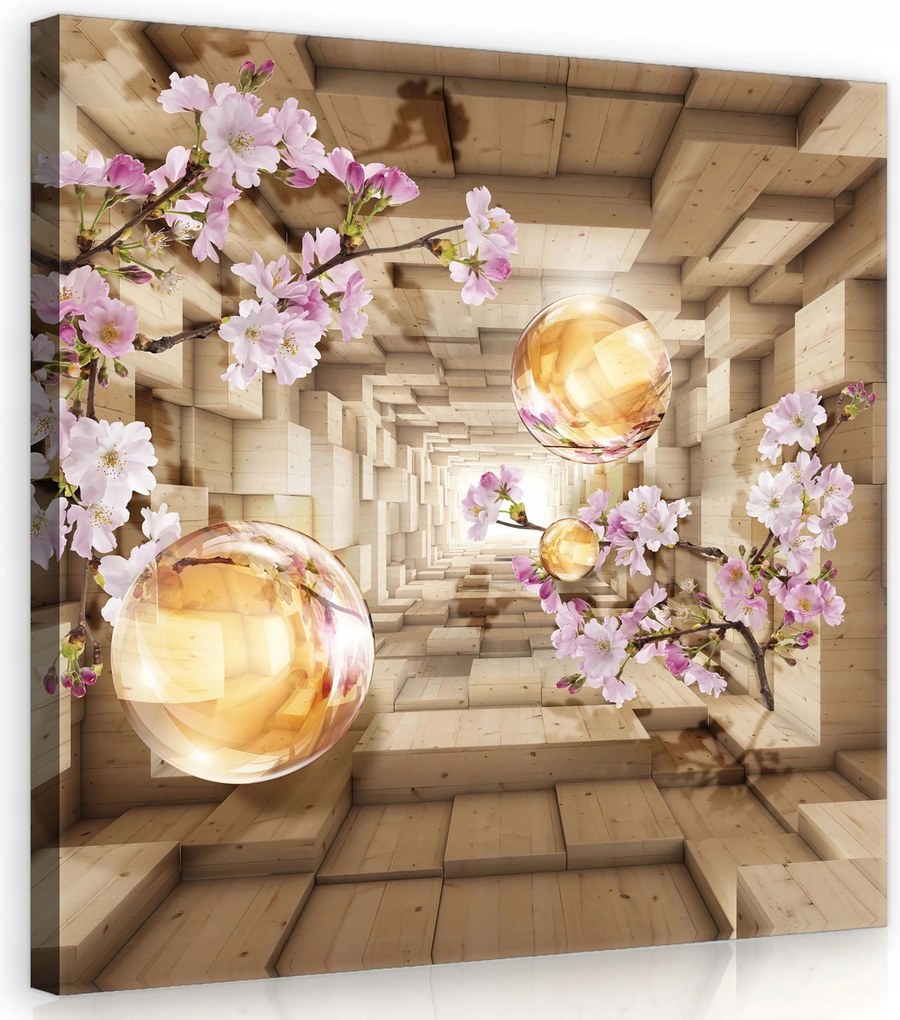 Vászonkép 40x40 Virágzó cseresznye alagút Skandináv ragyogás a nappaliban
