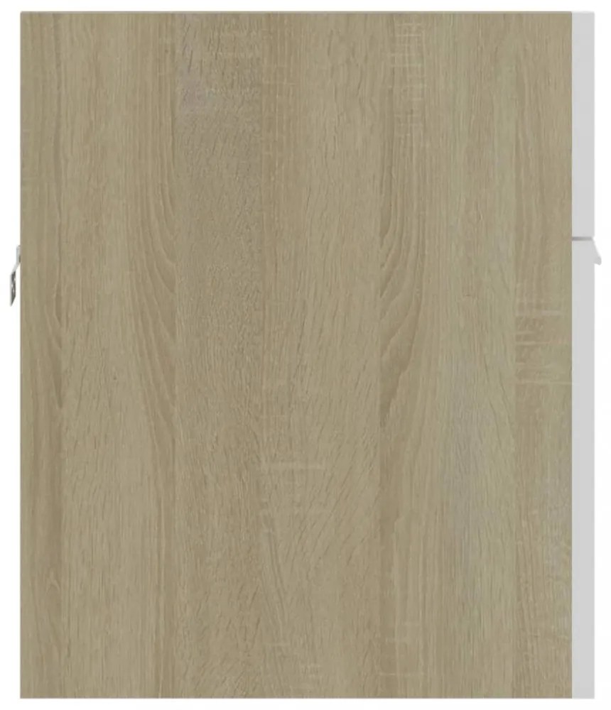 fehér és sonoma tölgy szerelt fa mosdószekrény 90x38,5x46 cm