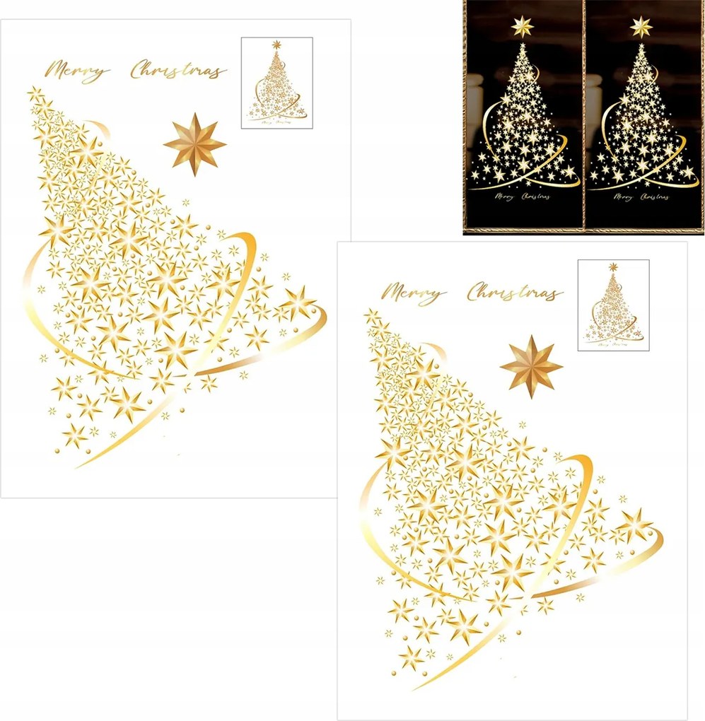 2db Karácsonyfa alakú ablak matricák üvegre Arany Statikus matricák