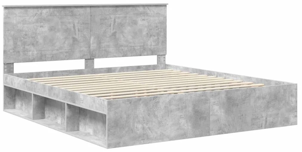 vidaXL Ágykeret fejtámlával Beton 200 x 200 cm Tömör fenyőfa