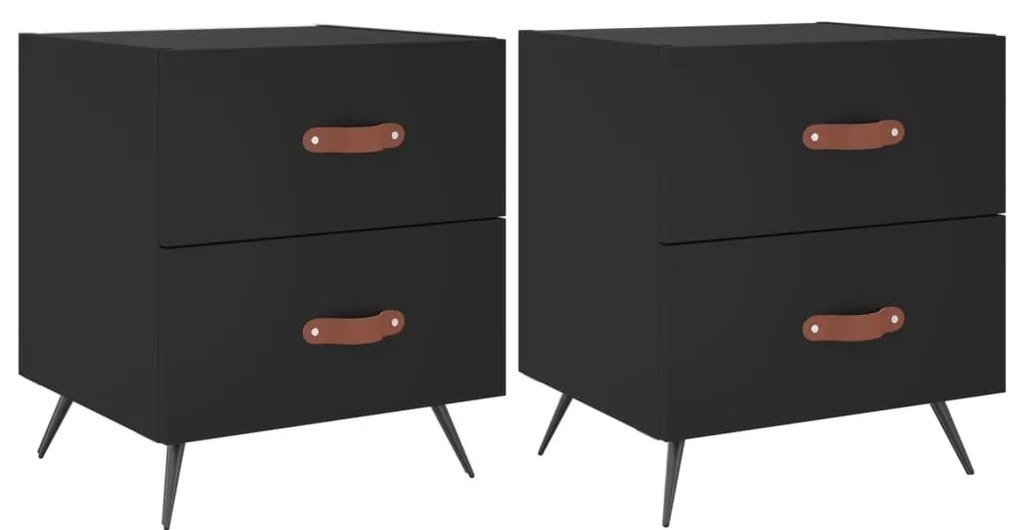 2 db fekete szerelt fa és vas éjjeliszekrény 40 x 35 x 47,5 cm