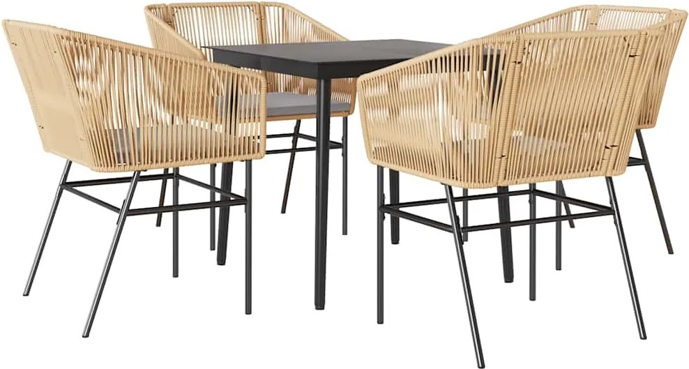 vidaXL 5 észes barna polyrattan üveg kerti étkezőgarnitúra párnával