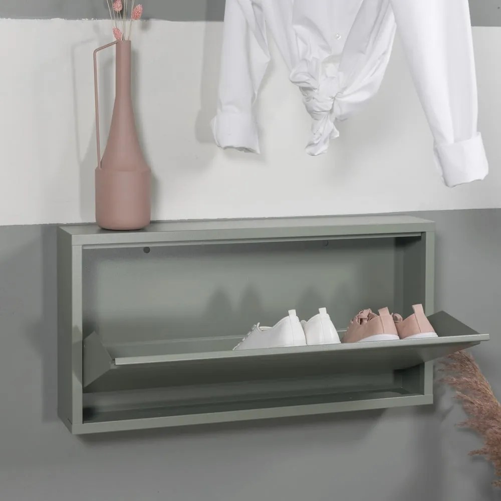 Szürkészöld fém billenő ajtós cipőtartó 75x37,5x12,5 cm Billy – Spinder Design