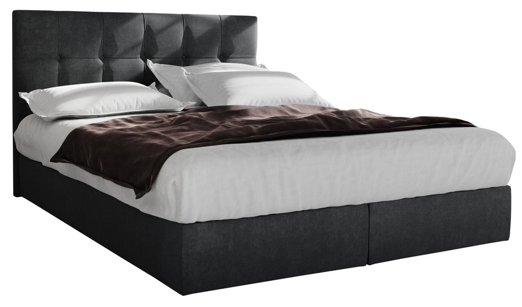 Franciaágy Boxspring 180 cm Porto Comfort (fekete) (matraccal és tárolóhellyel). 1056309