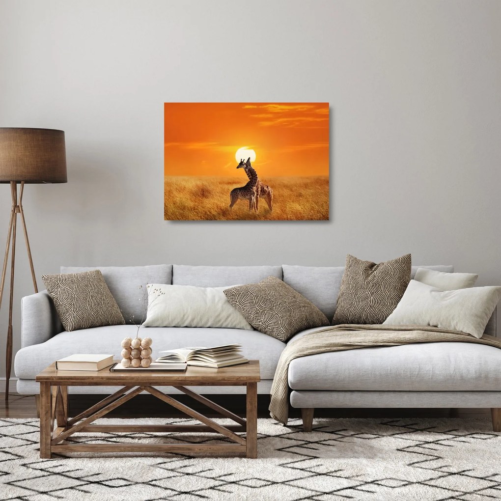Üveg kép - Zsiráfok a Serengeti Nemzeti Parkban (70x50 cm)