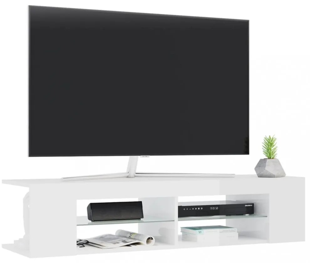 magasfényű fehér TV-szekrény LED-lámpákkal 135 x 39 x 30 cm