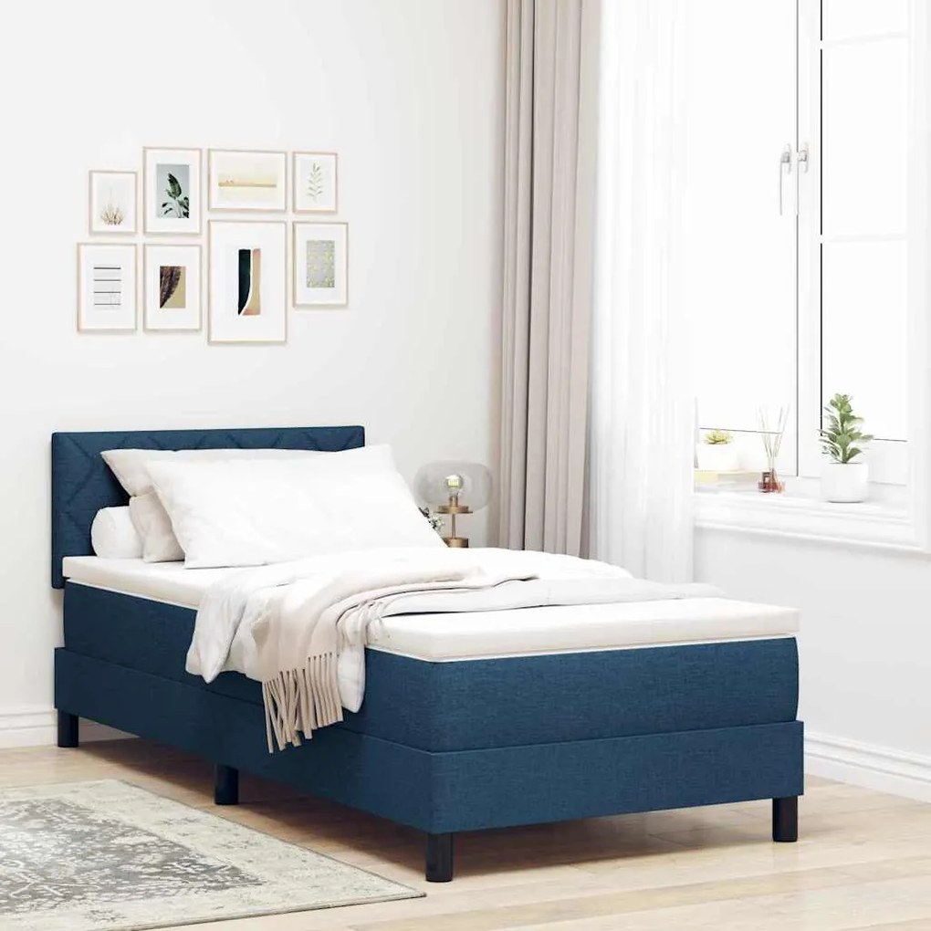 Boxspring ágy matraccal matracmal Sötét kék 90 x 190 cm szövet