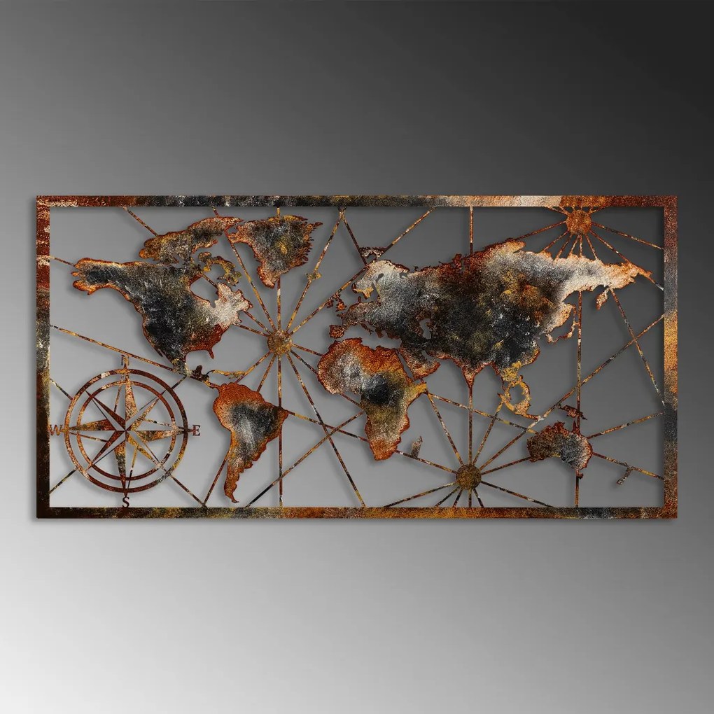 World Map Large - 3 fém világtérkép faldekoráció