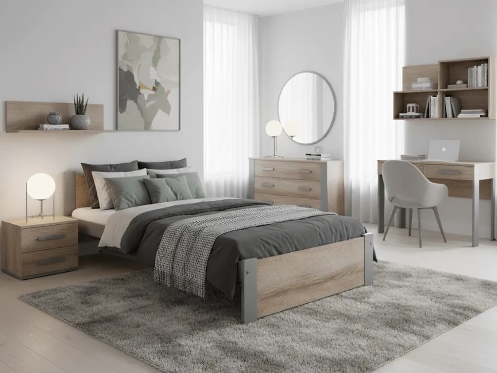 Ágy IKAROS 90 x 200 cm, sonoma tölgy/szürke Ágyrács: Léces ágyrács, Matrac: Coco Maxi 20 cm matrac