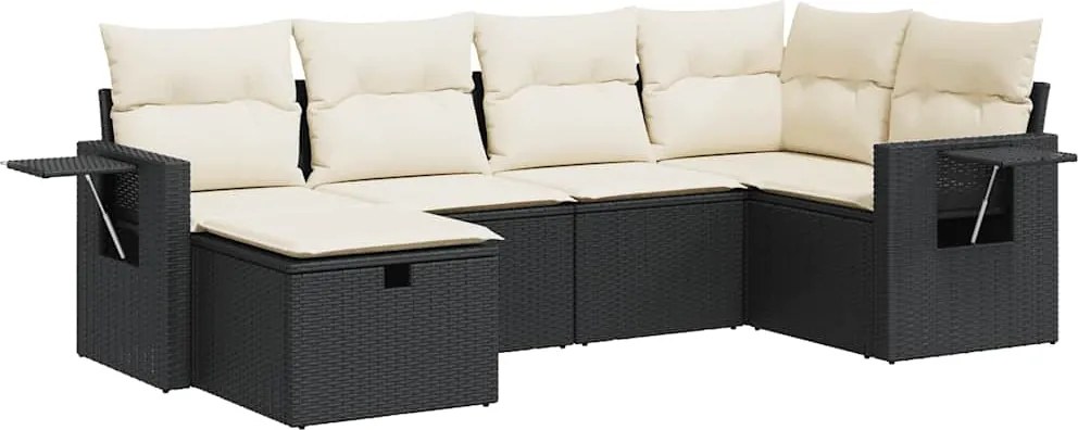 vidaXL 6 részes fekete polyrattan kerti ülőgarnitúra párnákkal
