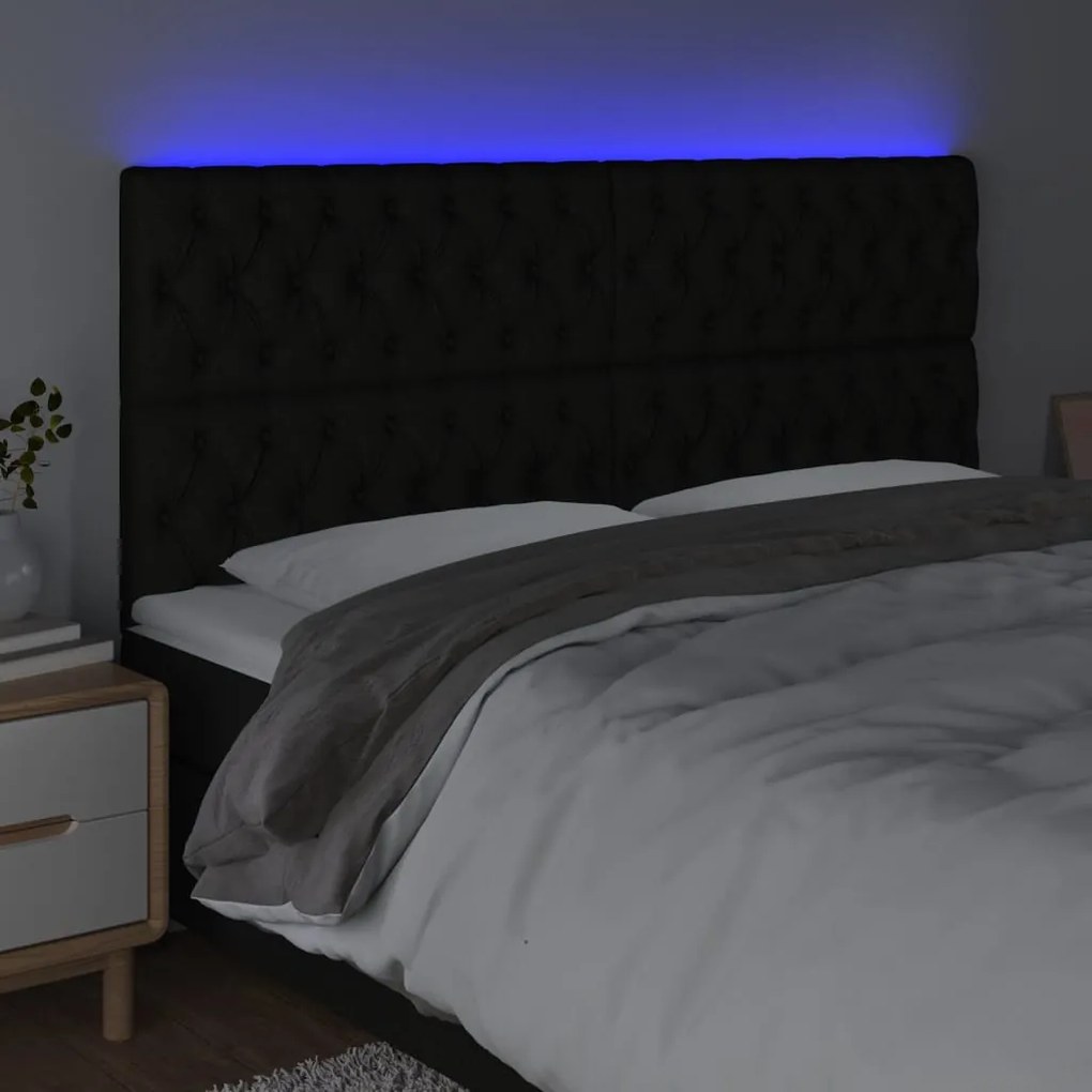 fekete szövet LED-es fejtámla 200x7x118/128 cm