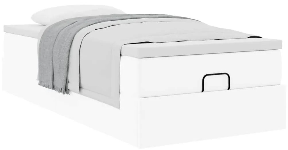 Ottomán ágykeret matraccal Fehér 100x200cm műbőrrel