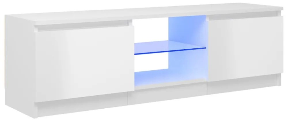 magasfényű fehér TV-szekrény LED lámpákkal 120 x 30 x 35,5 cm