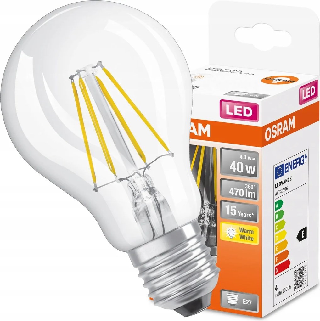 Led izzó E27 A60 4W 40W 2700K Filament Osram