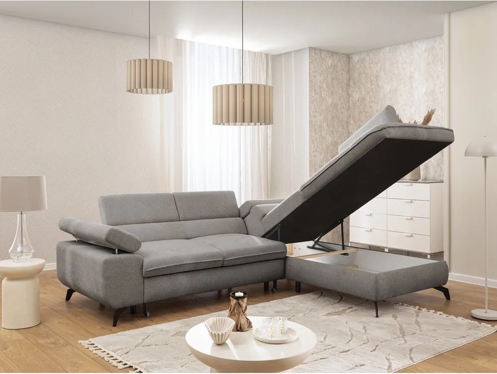 Világosszürke zsenília sarokkanapé (jobb oldali-L alakú) Marbeya – Ropez