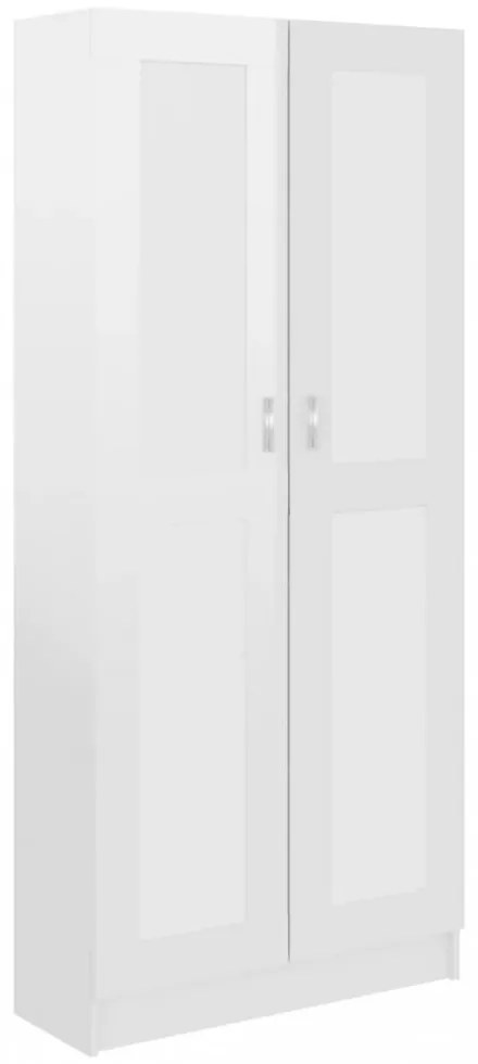 magasfényű fehér szerelt fa könyvszekrény 82,5x30,5x185,5 cm