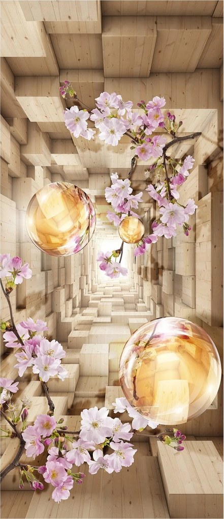 Fotótapéta Alagút Sakura Arany Gömbök Fa Illúzió Perspektíva 91x211 +ragasztó
