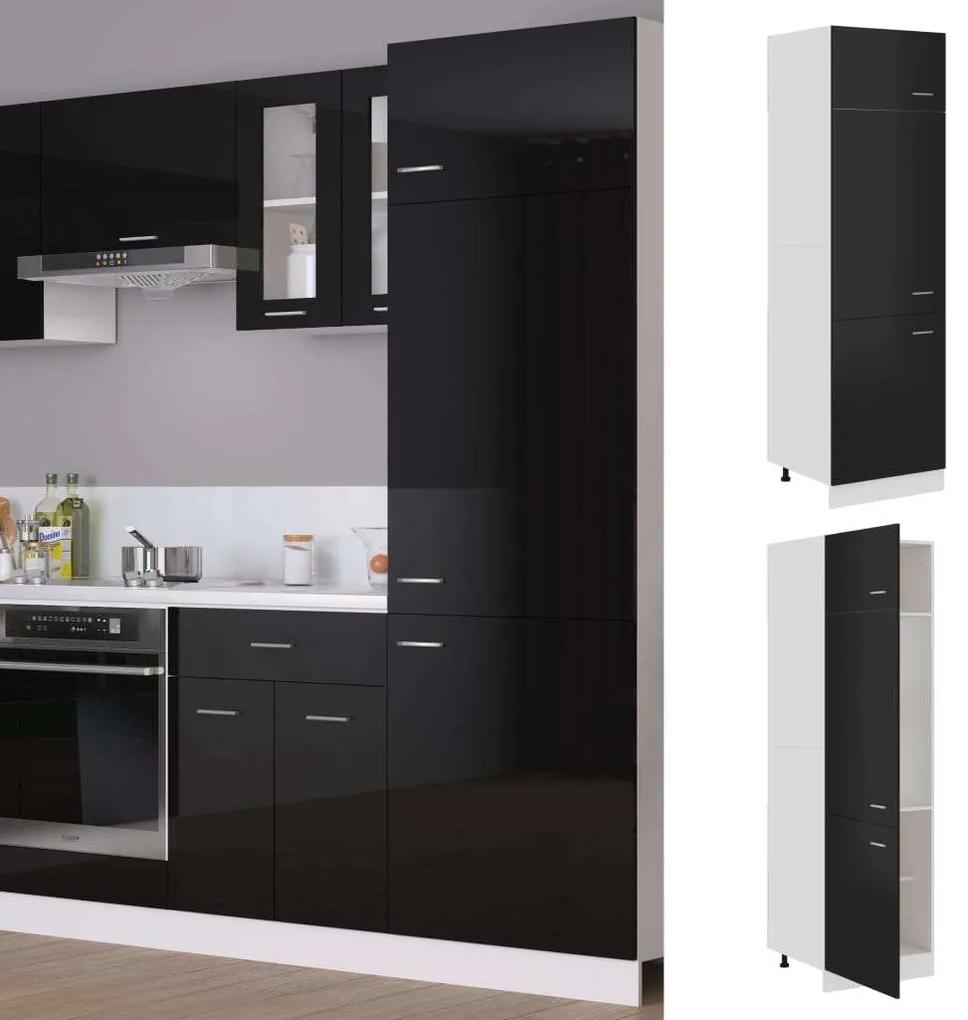 vidaXL magasfényű fekete forgácslap szekrény hűtőhöz 60 x 57 x 207 cm