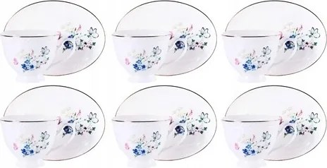 Matilda Csésze Csészealjjal 6+6 Fehér Finom Mintás 220ML Pillangó Virágok