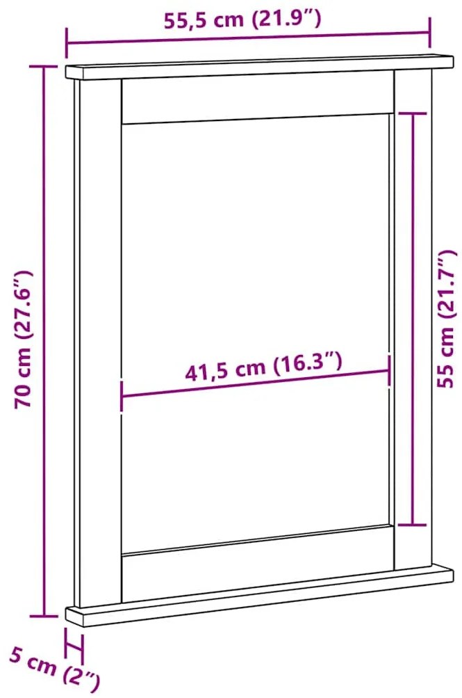 Tükör tükörrel VIGO mézbarna 55.5 x 5 x 70 cm Tömör fenyőfa