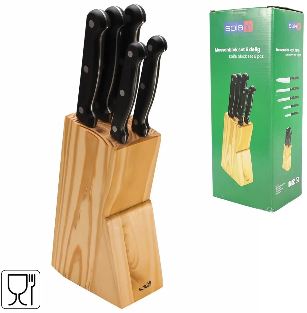 SOLA KNIFE késkészlet fa blokkban, 6 db