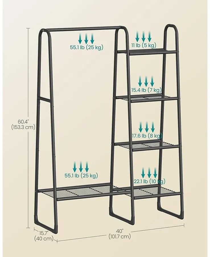 SONGMICS ruhatartó állvány, szabadon álló ruhafogas, fekete színben