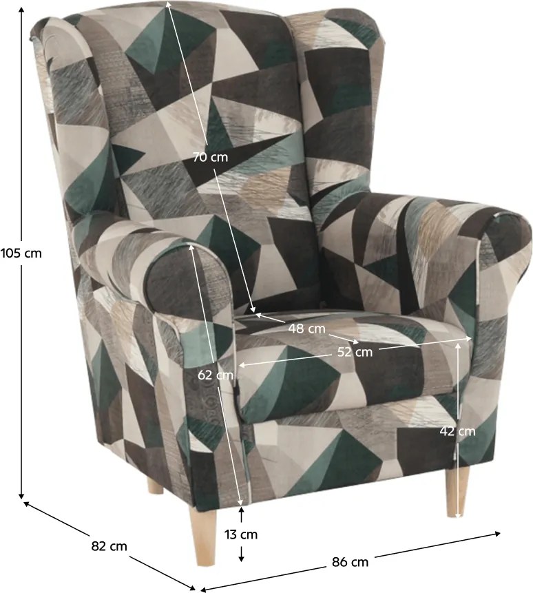 Füles fotel, szövet barna-zöld minta, CHARLOT
