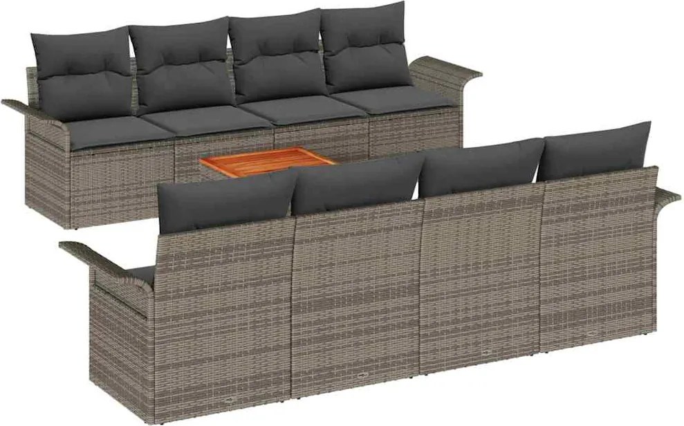 vidaXL Kerti Kanapé Szett tárolóval 9 pcs Szürke polirattan