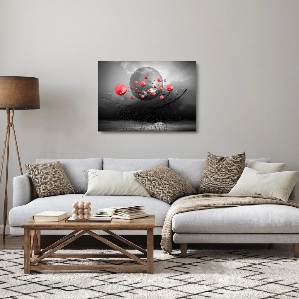 Piros absztrakt gömbök képe (üvegen) (70x50 cm)