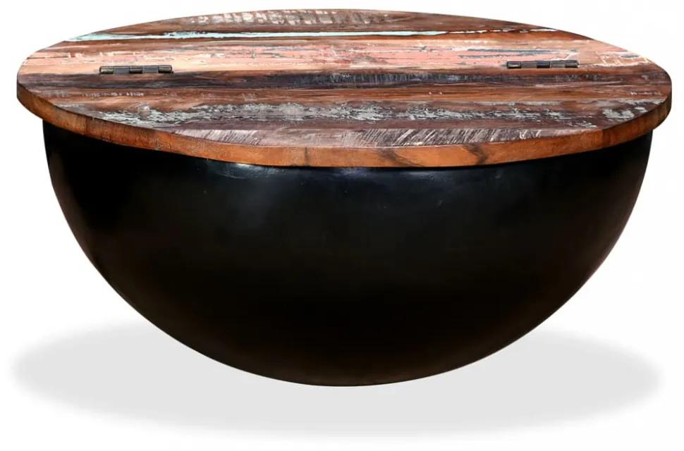 Fekete, tál alakú újrahasznosított fa dohányzóasztal