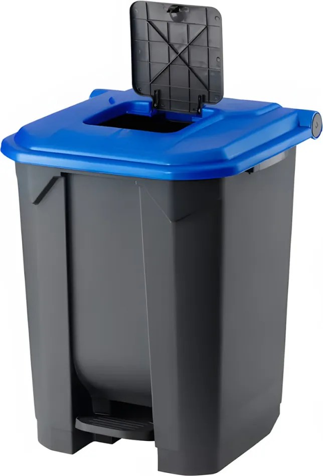 Planet Szelektív hulladékgyűjtő konténer, műanyag, pedálos, antracit, kék, 50L