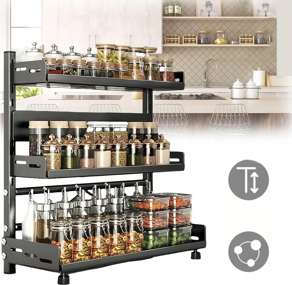 Álló fűszertartó állvány, 3 szintes polc a konyhapulthoz