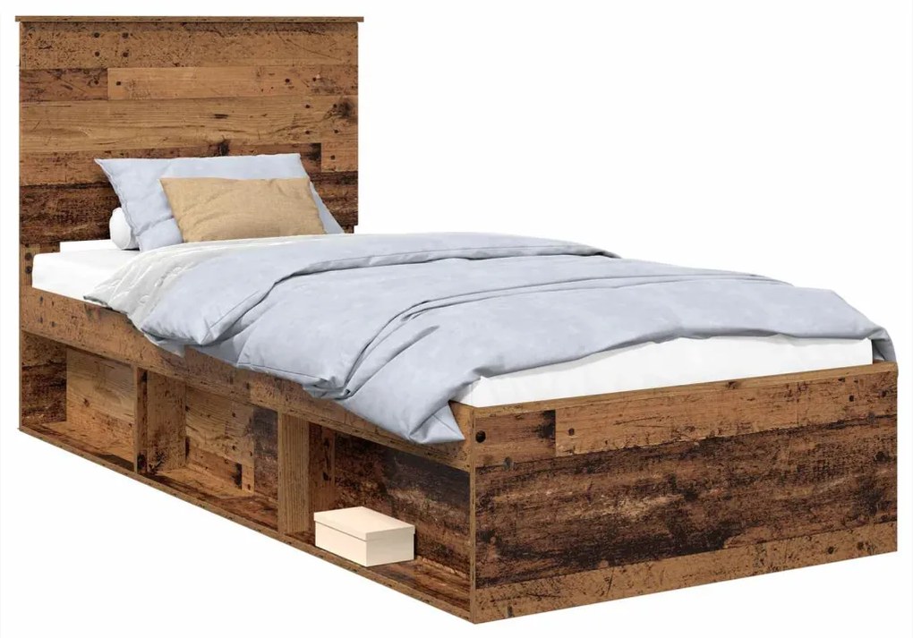 vidaXL Ágykeret fejtámlával Öreg fa 100 x 200 cm Tömör fenyőfa