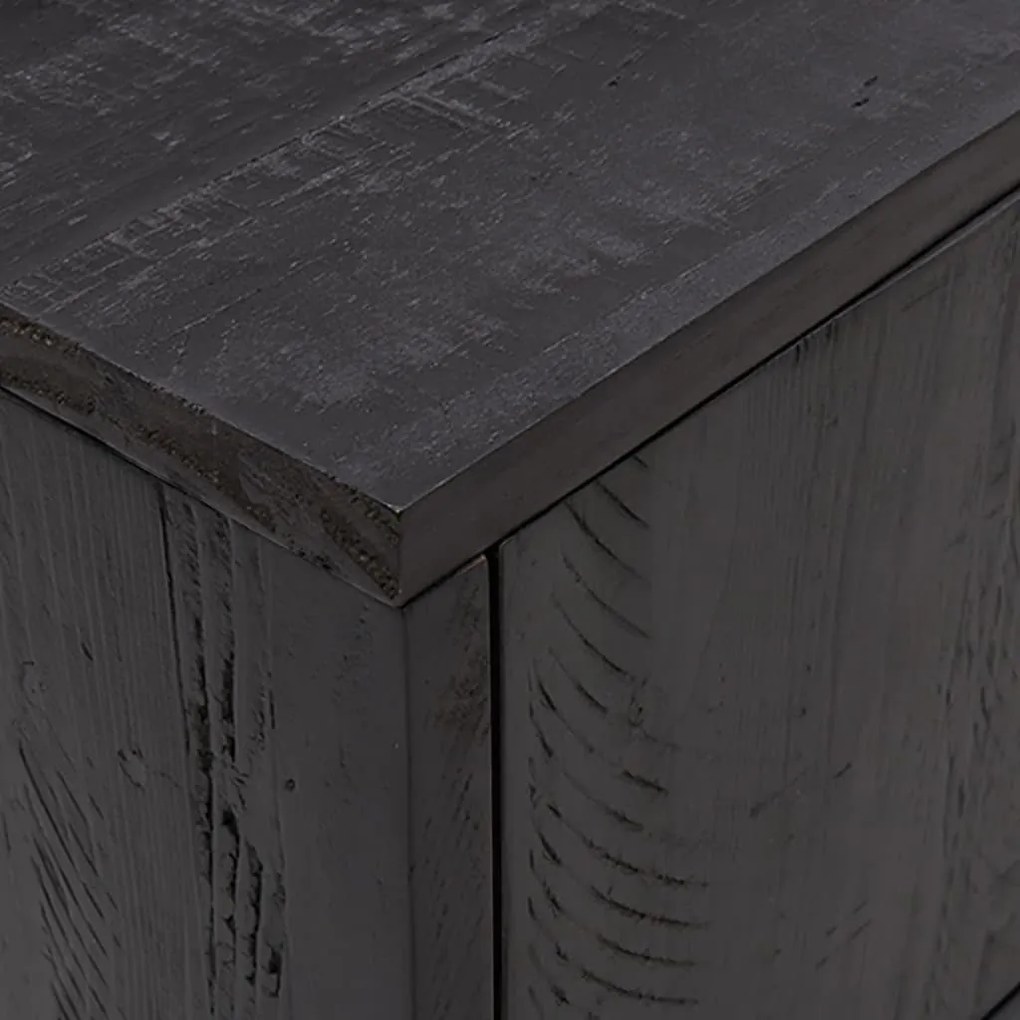 fekete tömör újrahasznosított fenyőfa TV-szekrény 90x30x40 cm