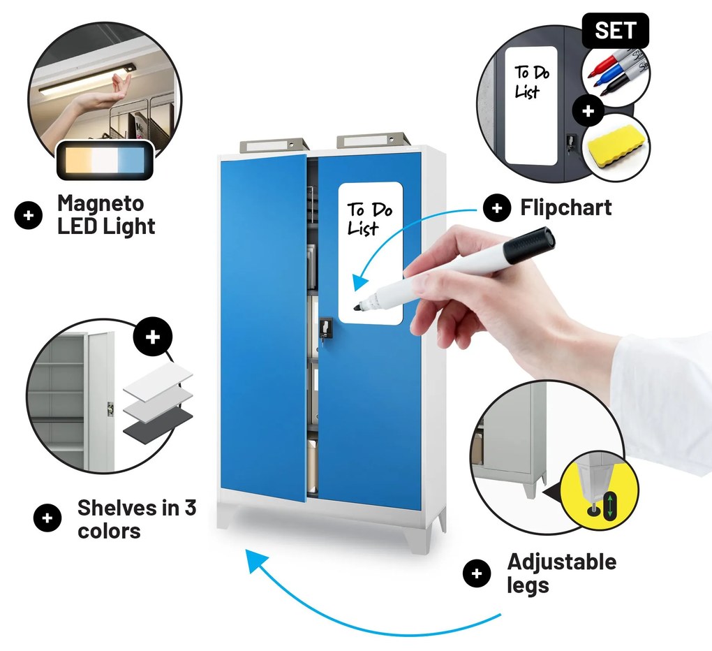 Fém iratszekrény JAN II, 1150 x 185 x 400 mm, szürke-kék