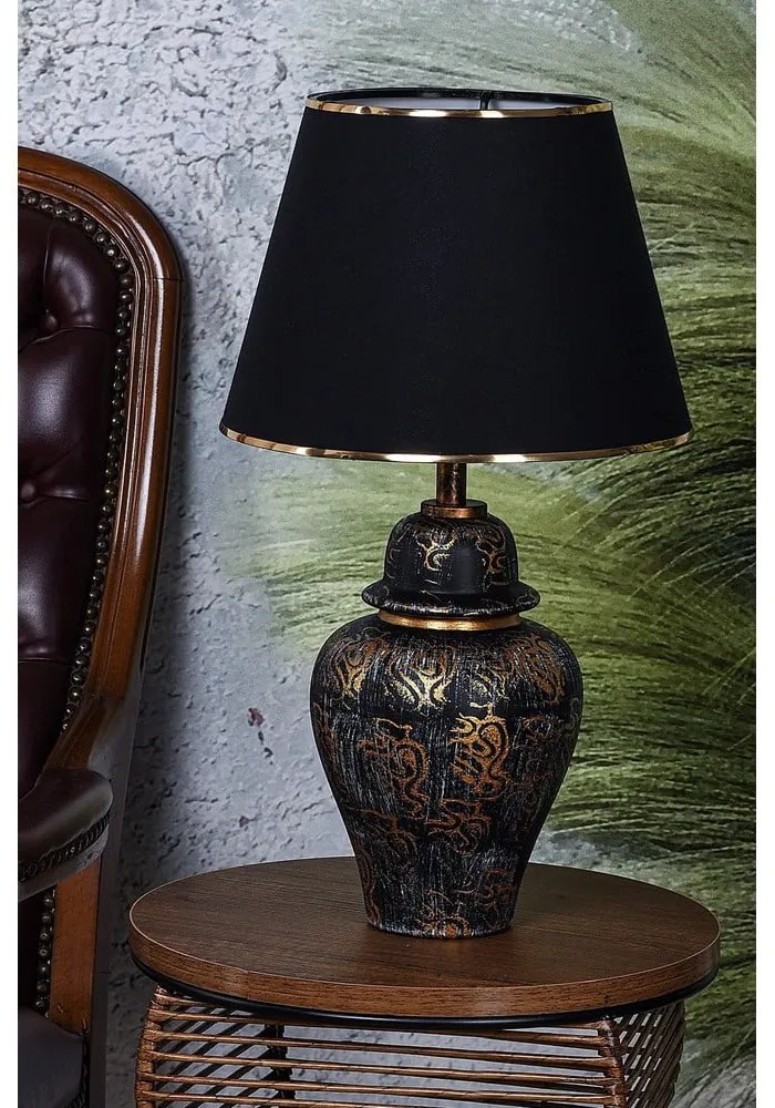 Fekete-aranyszínű asztali lámpa textil búrával (magasság 54 cm) Derin – Opviq lights