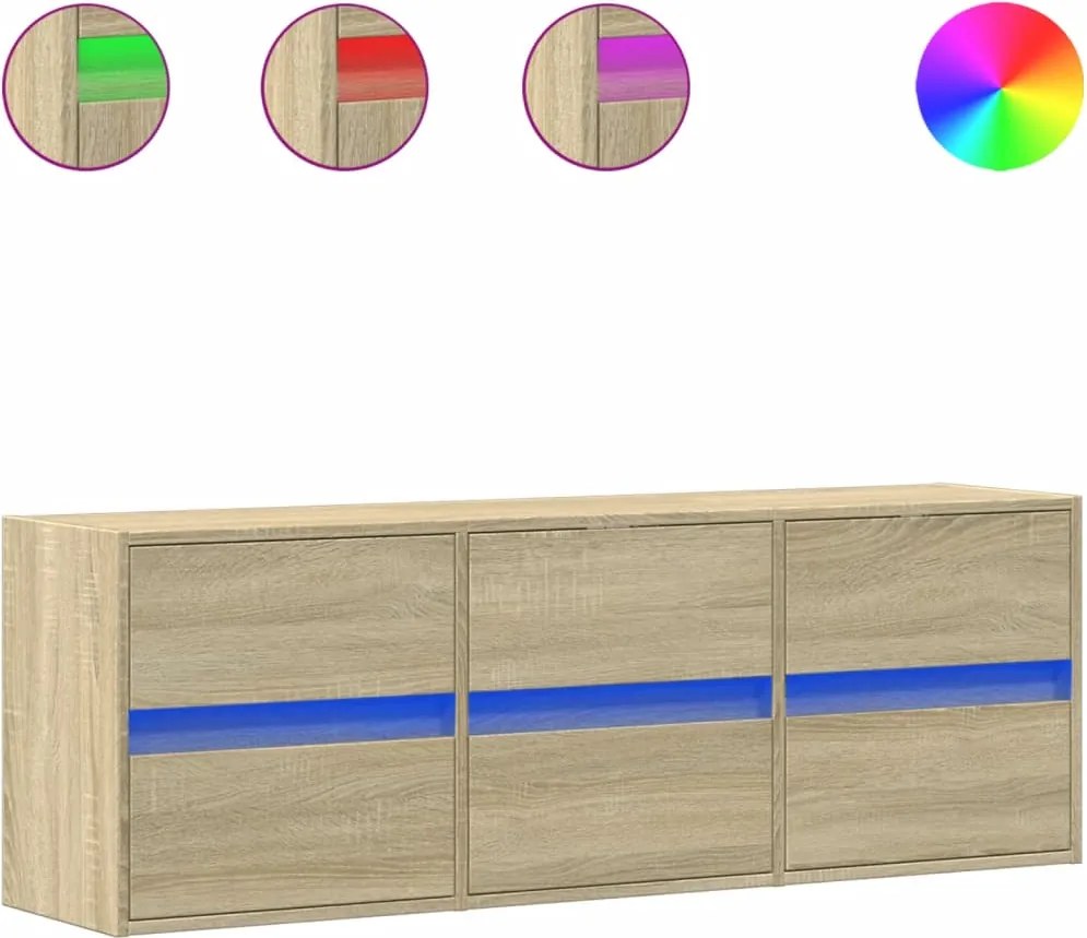 vidaXL sonoma tölgy színű fali TV-szekrény LED-ekkel 130x31x45 cm