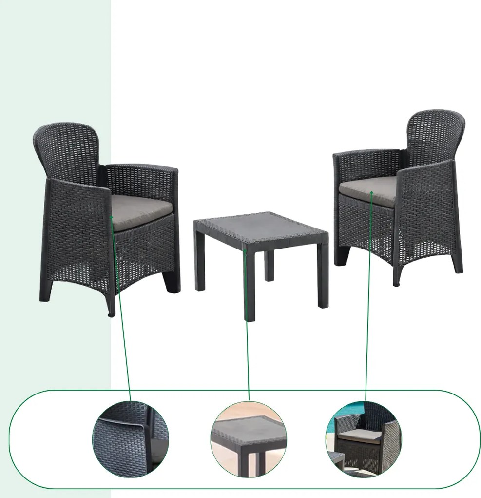 Kerti garnitúra AKITA, 3 részes, antracit színben I.P.A.E-Progarden