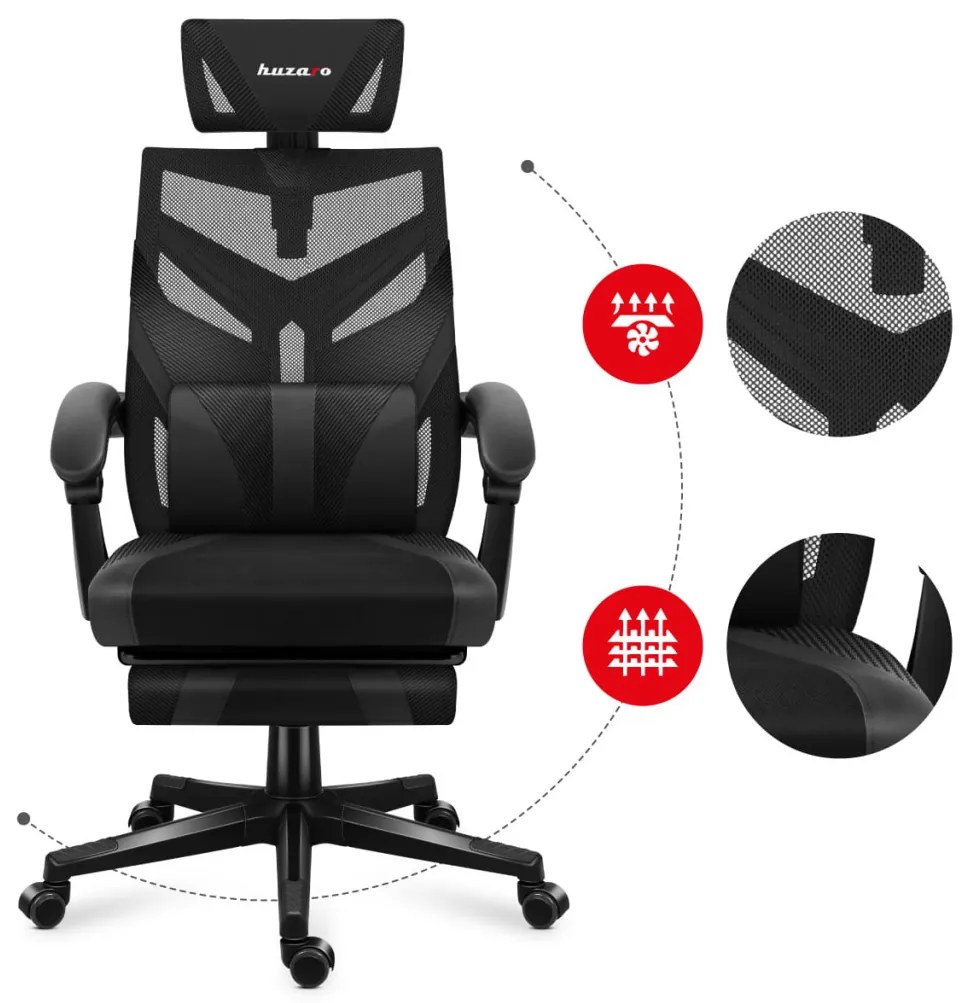 Gamer szék ergonomikus lábtartóval, fekvőtámasz , fejtámasz, fekete