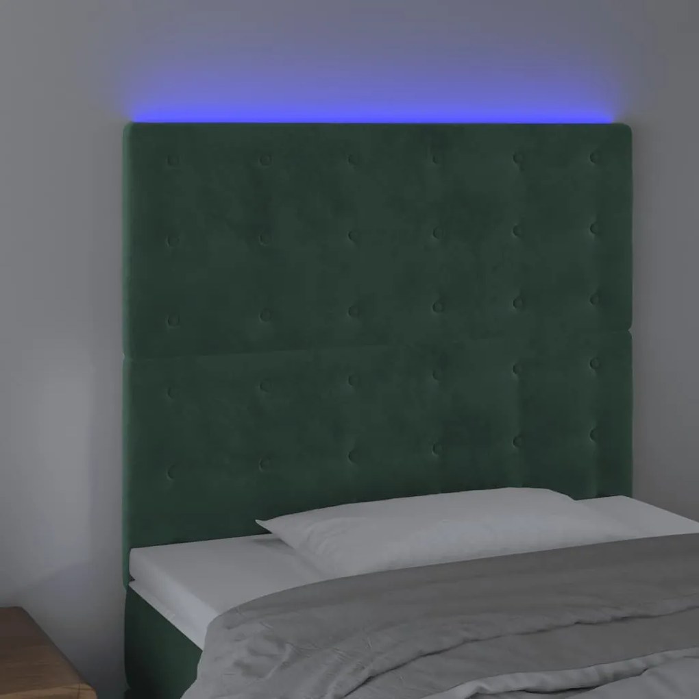 sötétzöld bársony LED-es fejtámla 100x5x118/128 cm